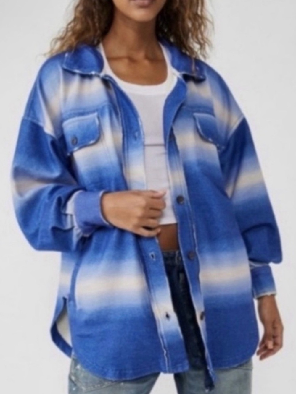 FREE PEOPLE Ruby Shacket L 26” P2P Deep Sea Combo $178 Retail